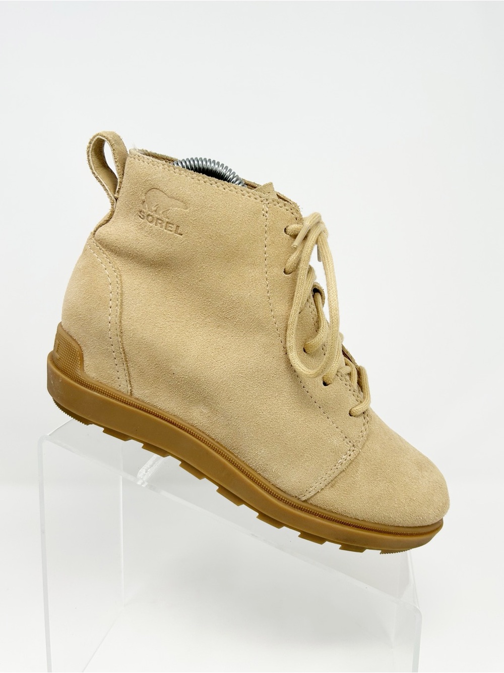 SOREL Evie II Lace Booties Beige Hidden Wedge Lace-Up Ankle Boots Size 7.5
